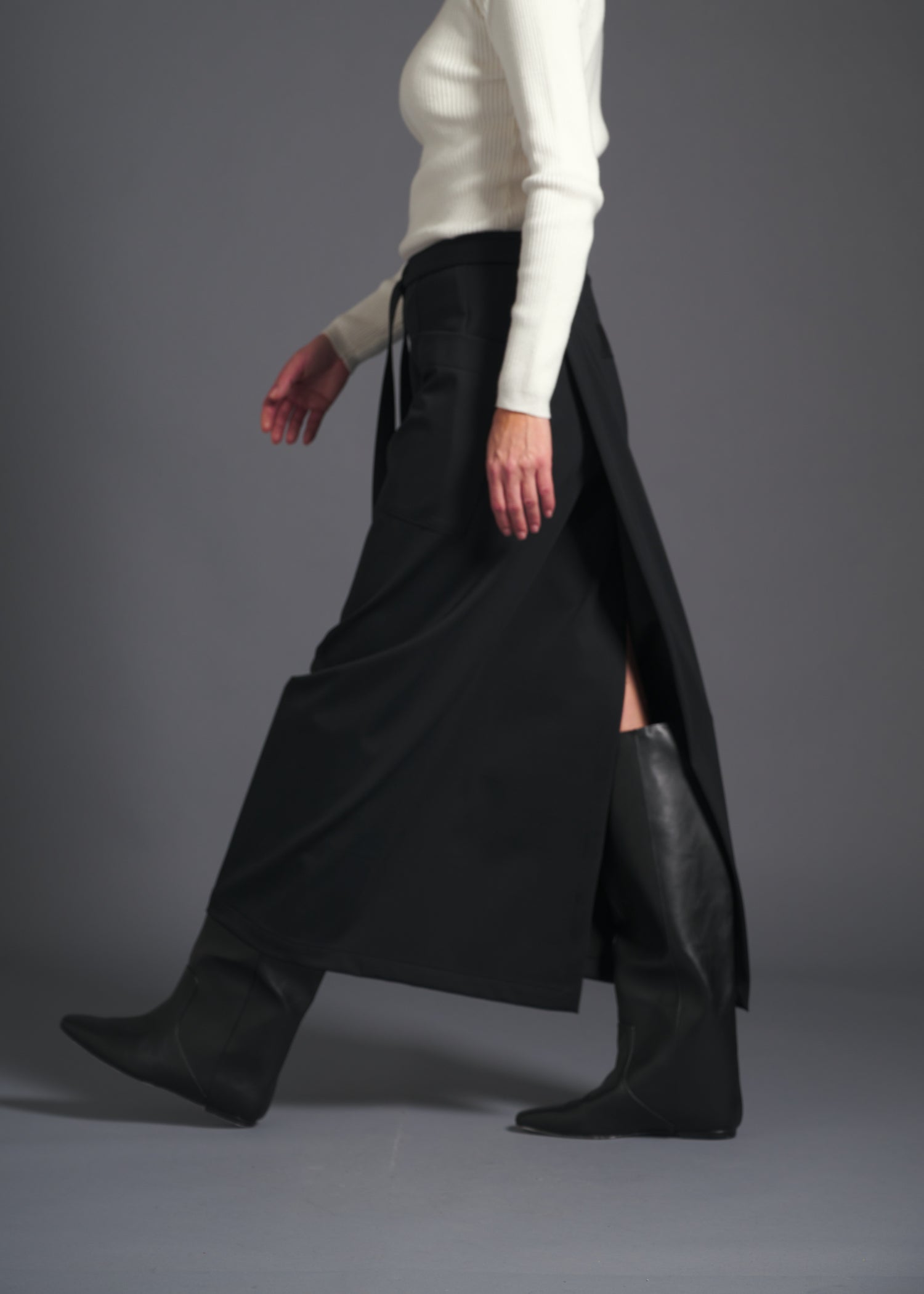 Long wrap skirt, black, cogthebigsmoke, one size fits all, sustainable fashion, less is more, made in Japan, quiet luxury, minimalist