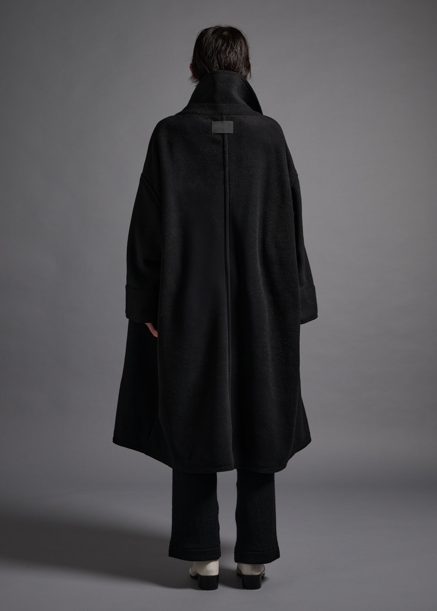 Oversized peacoat, black, cogthebigsmoke, one size fits all, sustainable fashion, less is more, made in Japan, quiet luxury, minimalist