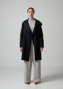 17 ORNELLA HOODED WRAP COAT / SUPER120S PURE WOOL SPONGY JERSEY - C15