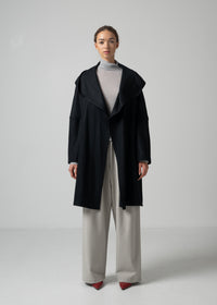 17 ORNELLA HOODED WRAP COAT / SUPER120S PURE WOOL SPONGY JERSEY - C15