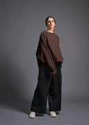 Tucked hem sweatshirt, chocolate cogthebigsmoke, one size fits all, sustainable fashion, less is more, made in Japan, quiet luxury, minimalist