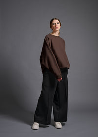 Tucked hem sweatshirt, chocolate cogthebigsmoke, one size fits all, sustainable fashion, less is more, made in Japan, quiet luxury, minimalist