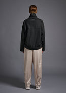 oversized biker jacket, charcoal, cogthebigsmoke, one size fits all, sustainable fashion, less is more, made in Japan, quiet luxury, minimalist