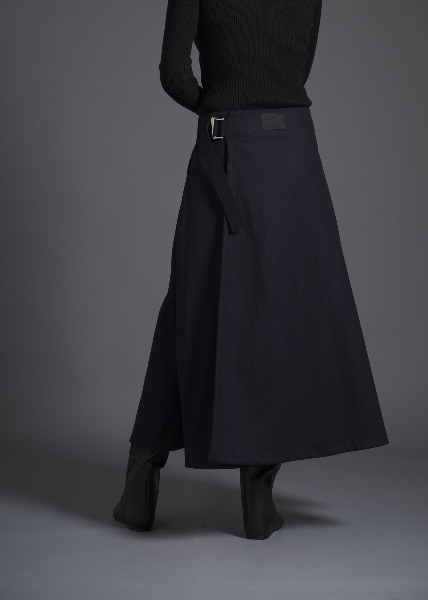 flared wrap skirt, navy, cogthebigsmoke, one size fits all, sustainable fashion, less is more, made in Japan, quiet luxury, minimalist