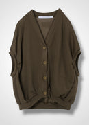25 NEELA PUFF SLEEVE CARDIGAN / HI-LO GAUGE KNIT-LIKE JERSEY - C14
