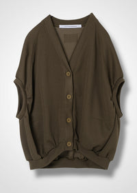 25 NEELA PUFF SLEEVE CARDIGAN / HI-LO GAUGE KNIT-LIKE JERSEY - C14