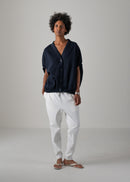 25 NEELA PUFF SLEEVE CARDIGAN / HI-LO GAUGE KNIT-LIKE JERSEY - C14