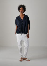 25 NEELA PUFF SLEEVE CARDIGAN / HI-LO GAUGE KNIT-LIKE JERSEY - C14