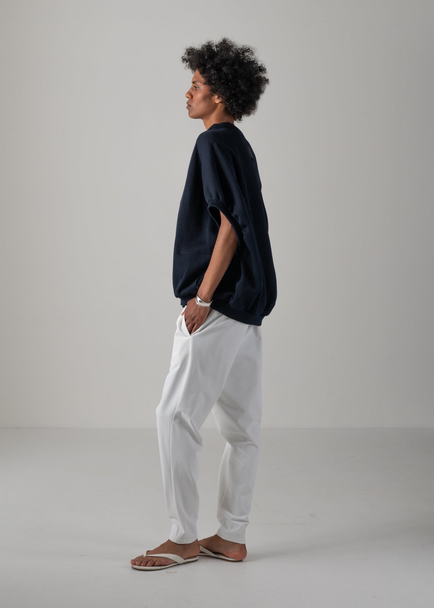 25 NEELA PUFF SLEEVE CARDIGAN / HI-LO GAUGE KNIT-LIKE JERSEY - C14