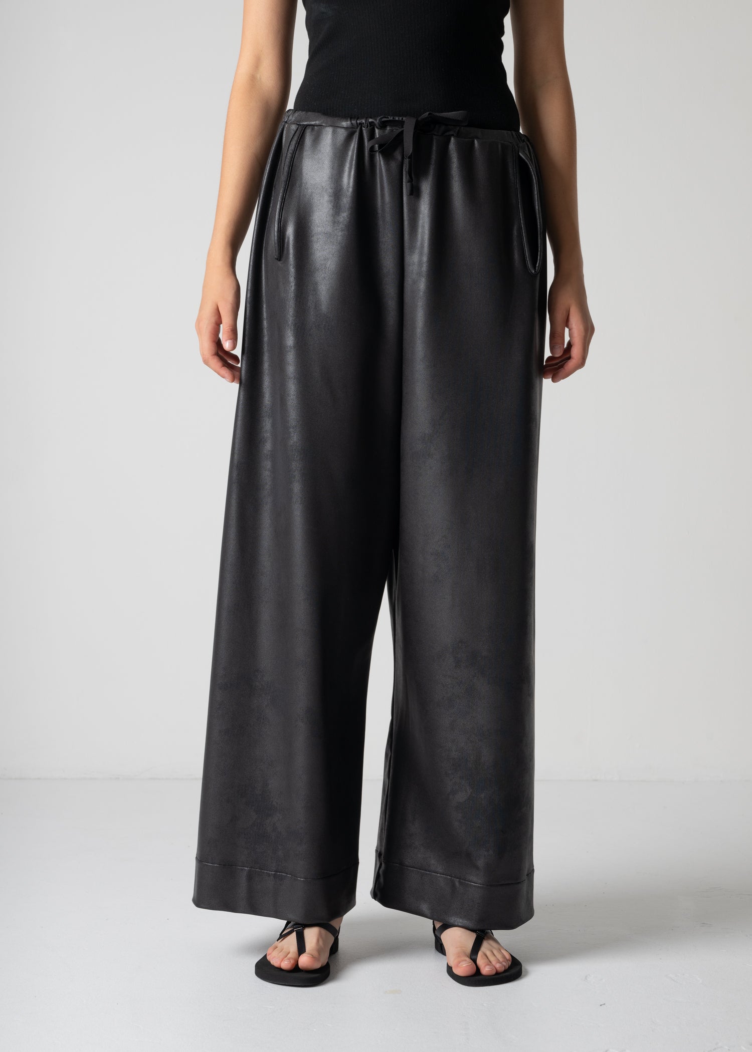 super loose trousers, dark brown, vegan leather, cogthebigsmoke, one size fits all, sustainable fashion, less is more, made in Japan, quiet luxury, minimalist