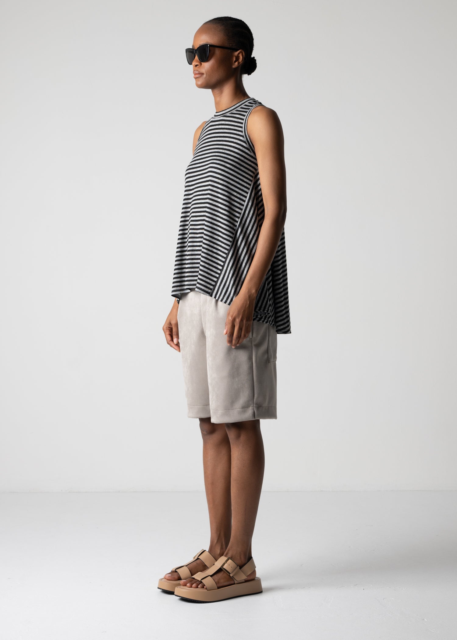 American sleeve top, grey black stripe, cogthebigsmoke, one size fits all, sustainable fashion, less is more, made in Japan, quiet luxury, minimalist