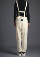 Tapered trousers with detachable shoulder straps, srouel silhouette, milk, cogthebigsmoke, one size fits all, sustainable fashion, less is more, made in Japan, quiet luxury, minimalist