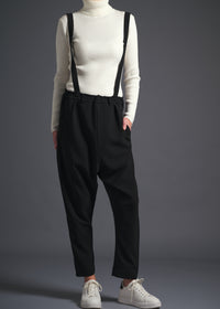 Tapered trousers with detachable shoulder straps, srouel silhouette, black, cogthebigsmoke, one size fits all, sustainable fashion, less is more, made in Japan, quiet luxury, minimalist