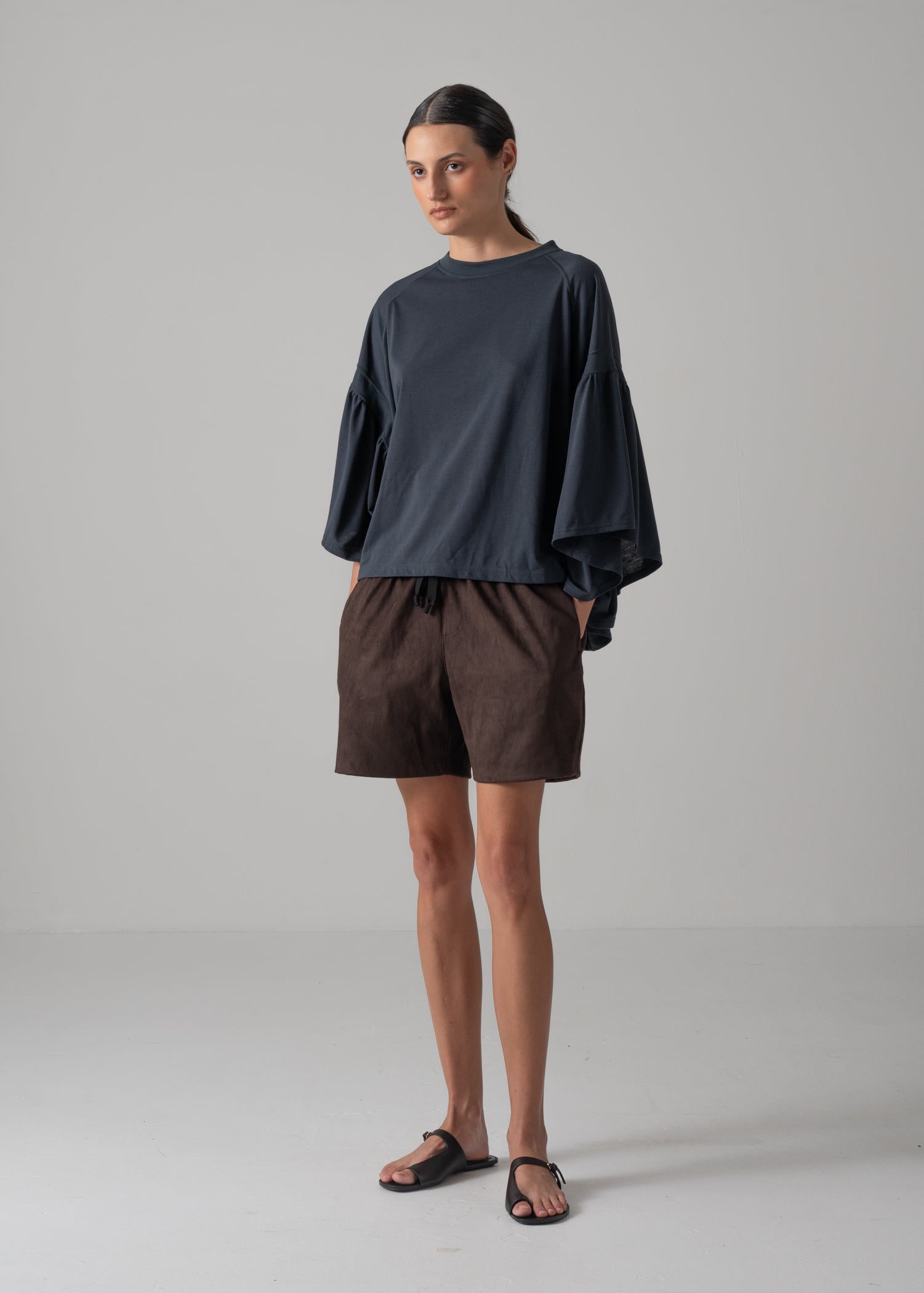 36 LAURA GATHERED SLV TOP / RECYCLED PE JERSEY - C14