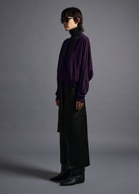 Midriff-length V-neck cardigan, royal purple, cogthebigsmoke, one size fits all, sustainable fashion, less is more, made in Japan, quiet luxury, minimalist