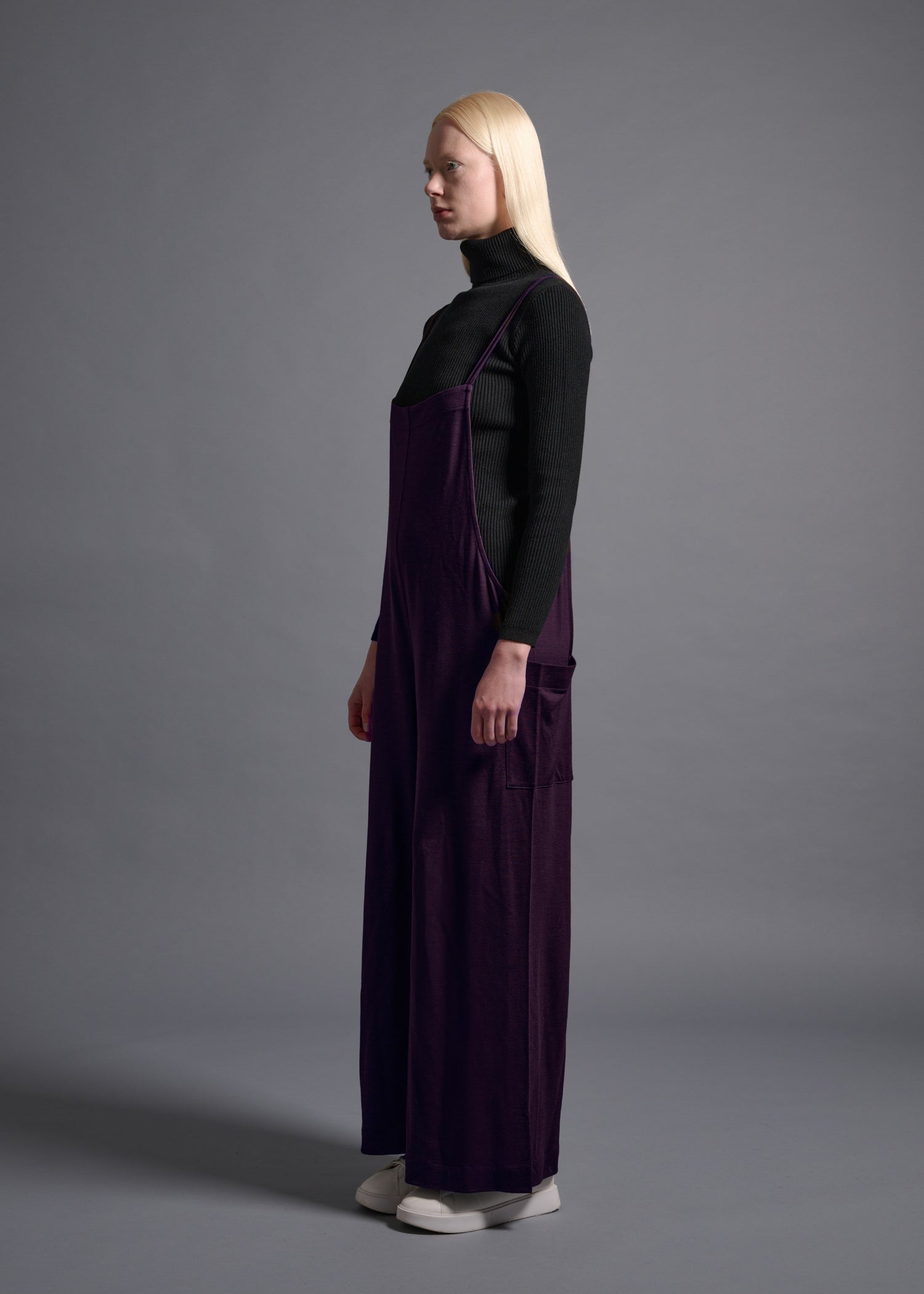 Loose-bodied soft overalls, royal purple, cogthebigsmoke, one size fits all, sustainable fashion, less is more, made in Japan, quiet luxury, minimalist