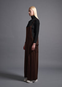 Loose-bodied soft overalls, chocolate, cogthebigsmoke, one size fits all, sustainable fashion, less is more, made in Japan, quiet luxury, minimalist