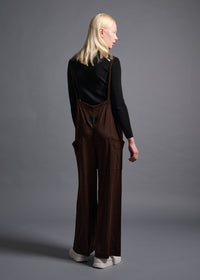 Loose-bodied soft overalls, chocolate, cogthebigsmoke, one size fits all, sustainable fashion, less is more, made in Japan, quiet luxury, minimalist