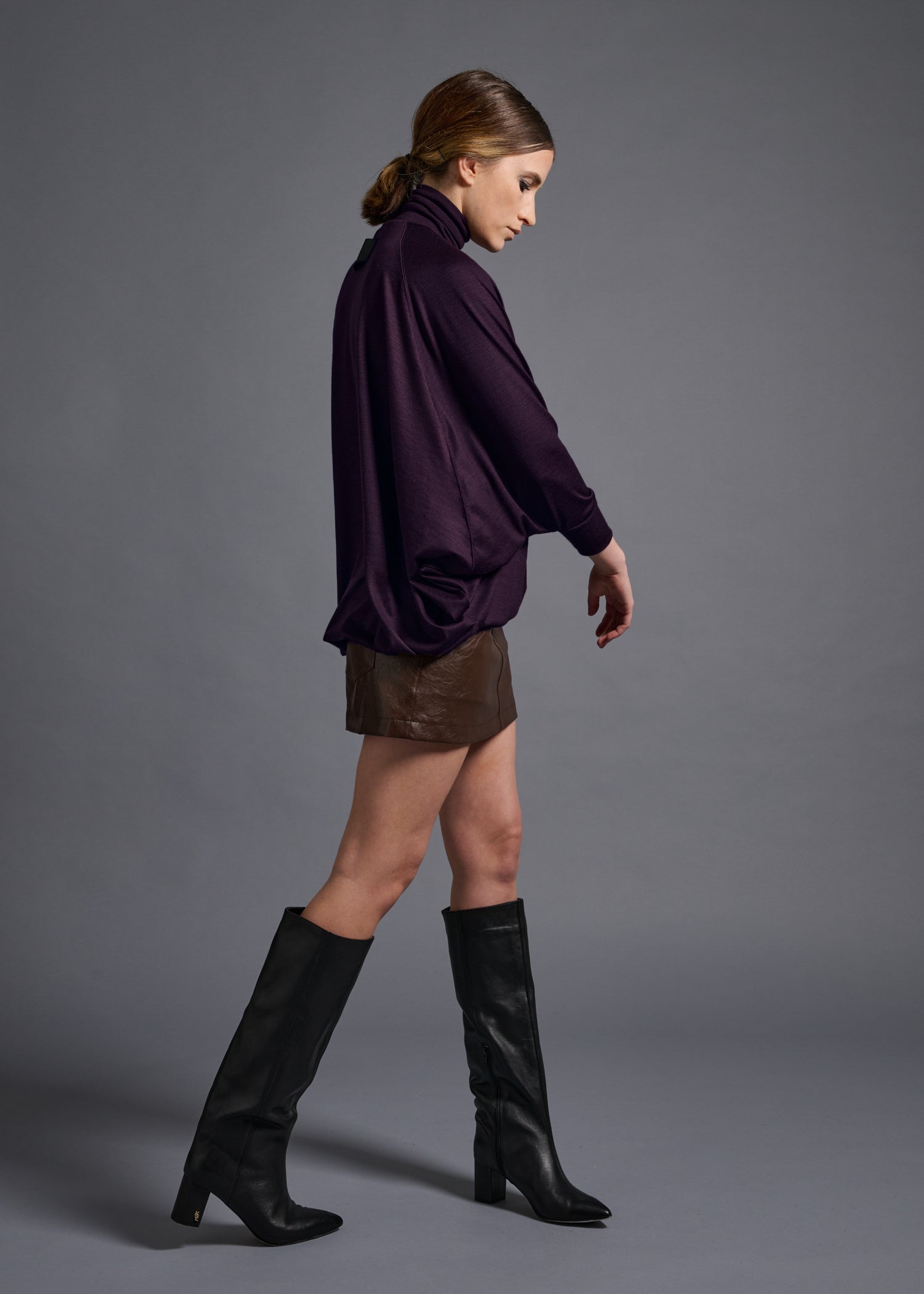 38 MATILDA POLLO NECK ABANICOS TOP / HIGH GAUGE PURE WOOL JERSEY - C13