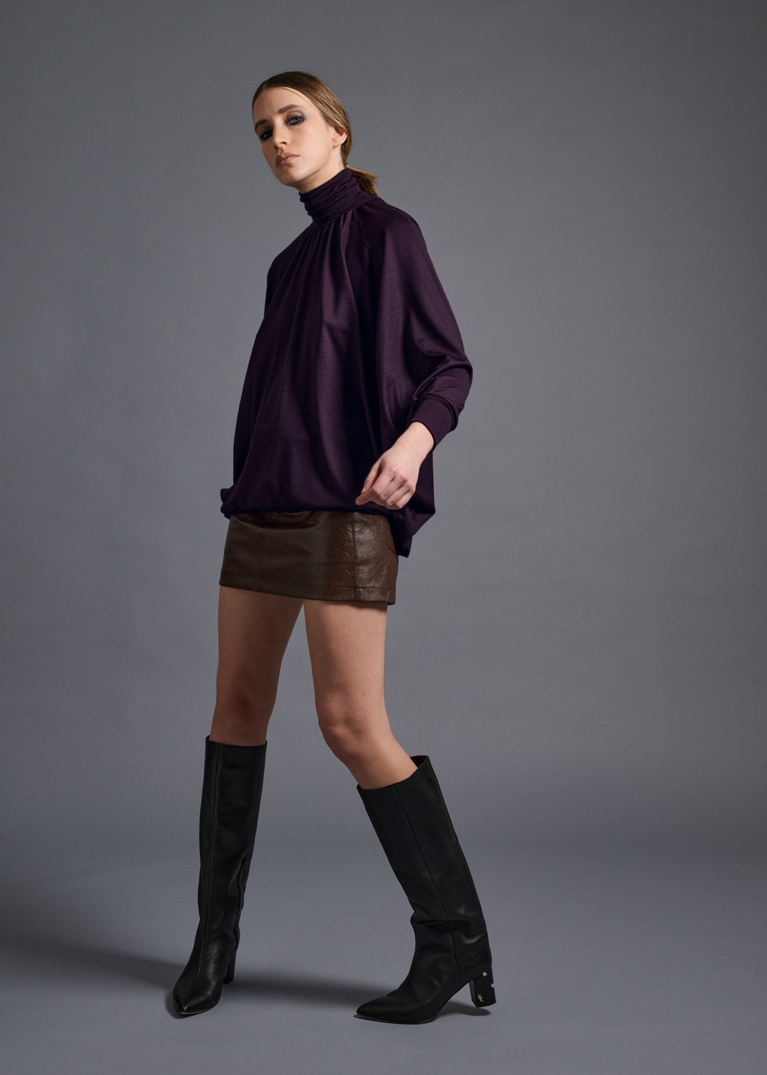 38 MATILDA POLLO NECK ABANICOS TOP / HIGH GAUGE PURE WOOL JERSEY - C13