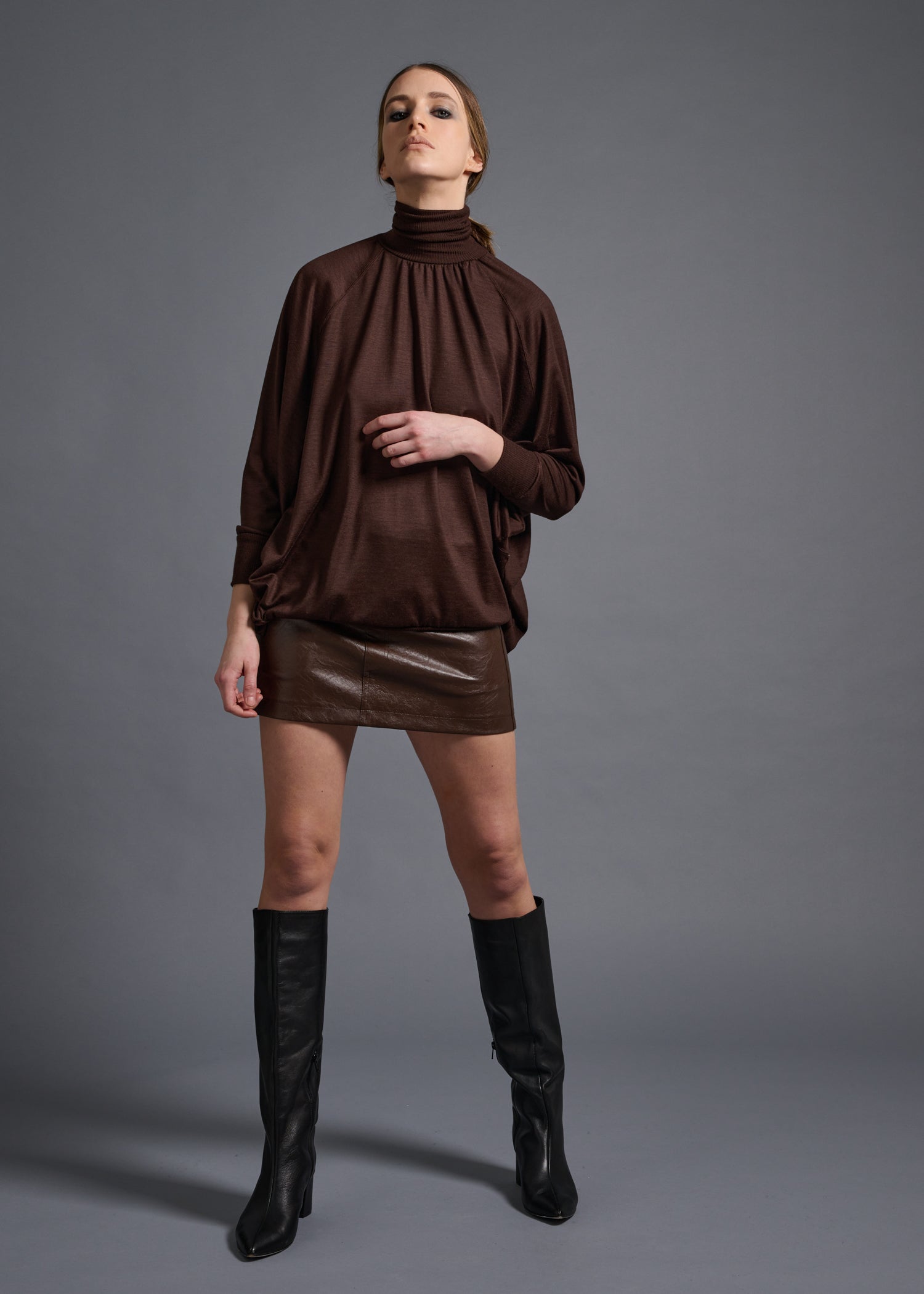 38 MATILDA POLLO NECK ABANICOS TOP / HIGH GAUGE PURE WOOL JERSEY - C13