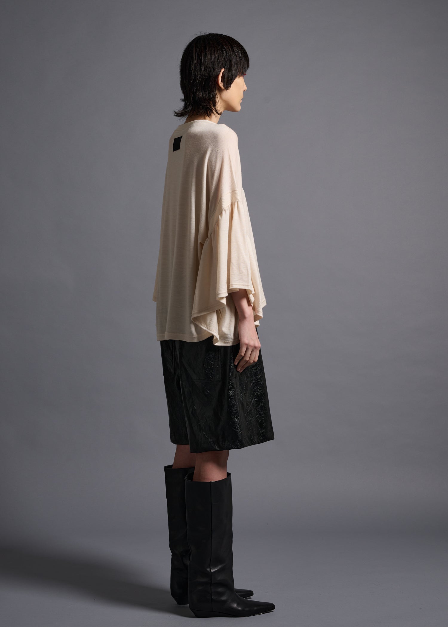 39 LAURA GATHERED SLV TOP / HIGH GAUGE PURE WOOL JERSEY - C13