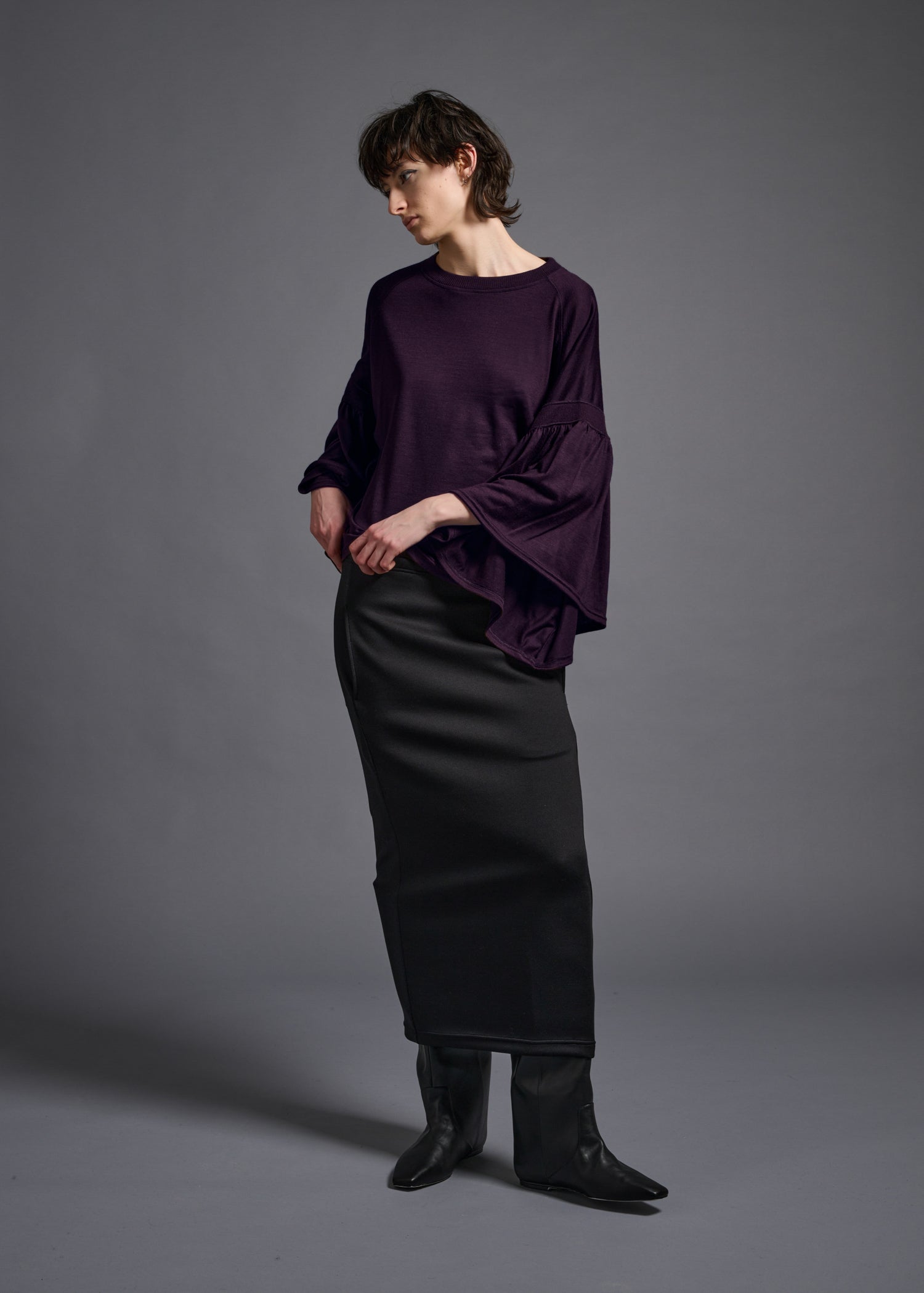 39 LAURA GATHERED SLV TOP / HIGH GAUGE PURE WOOL JERSEY - C13