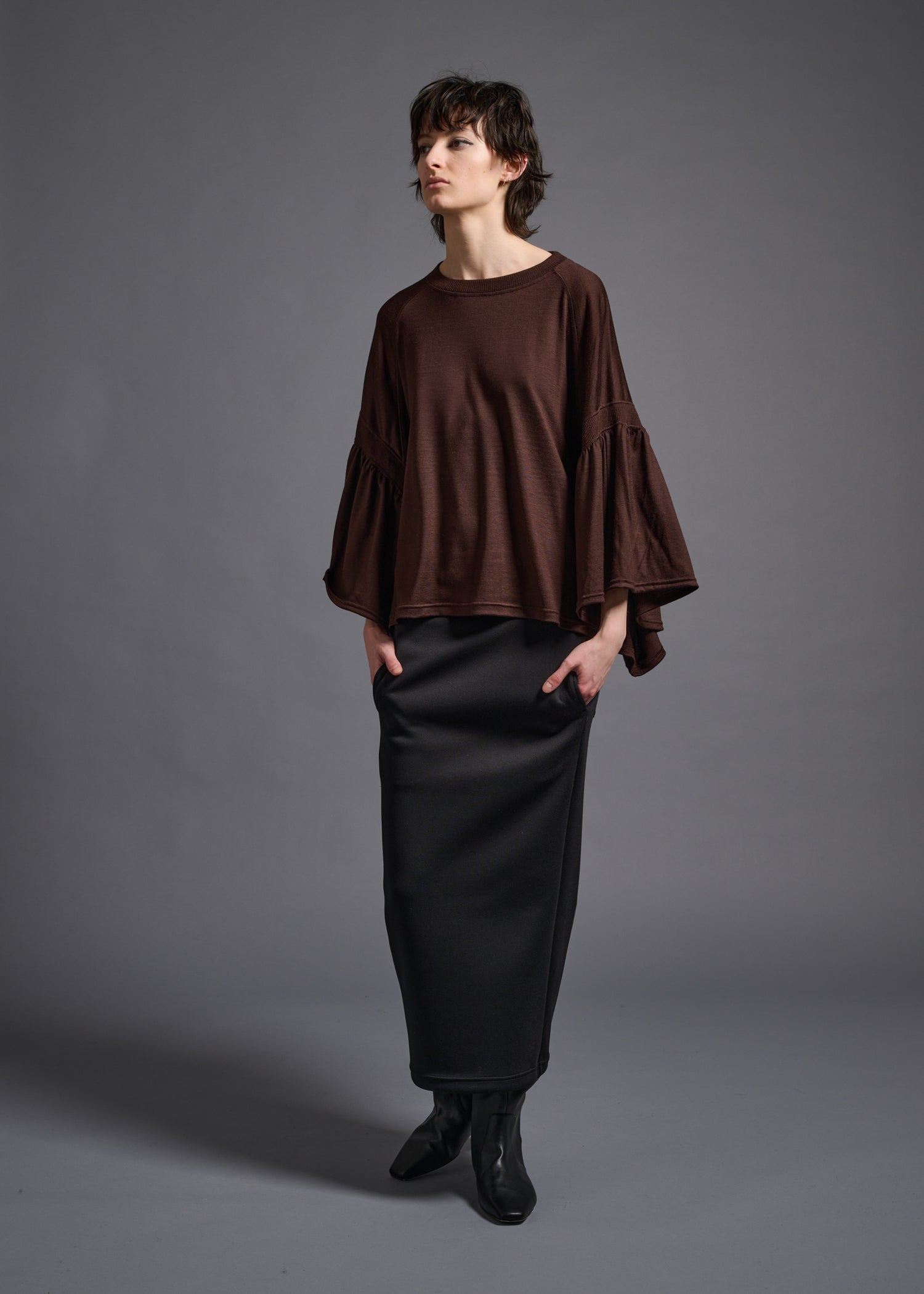 39 LAURA GATHERED SLV TOP / HIGH GAUGE PURE WOOL JERSEY - C13