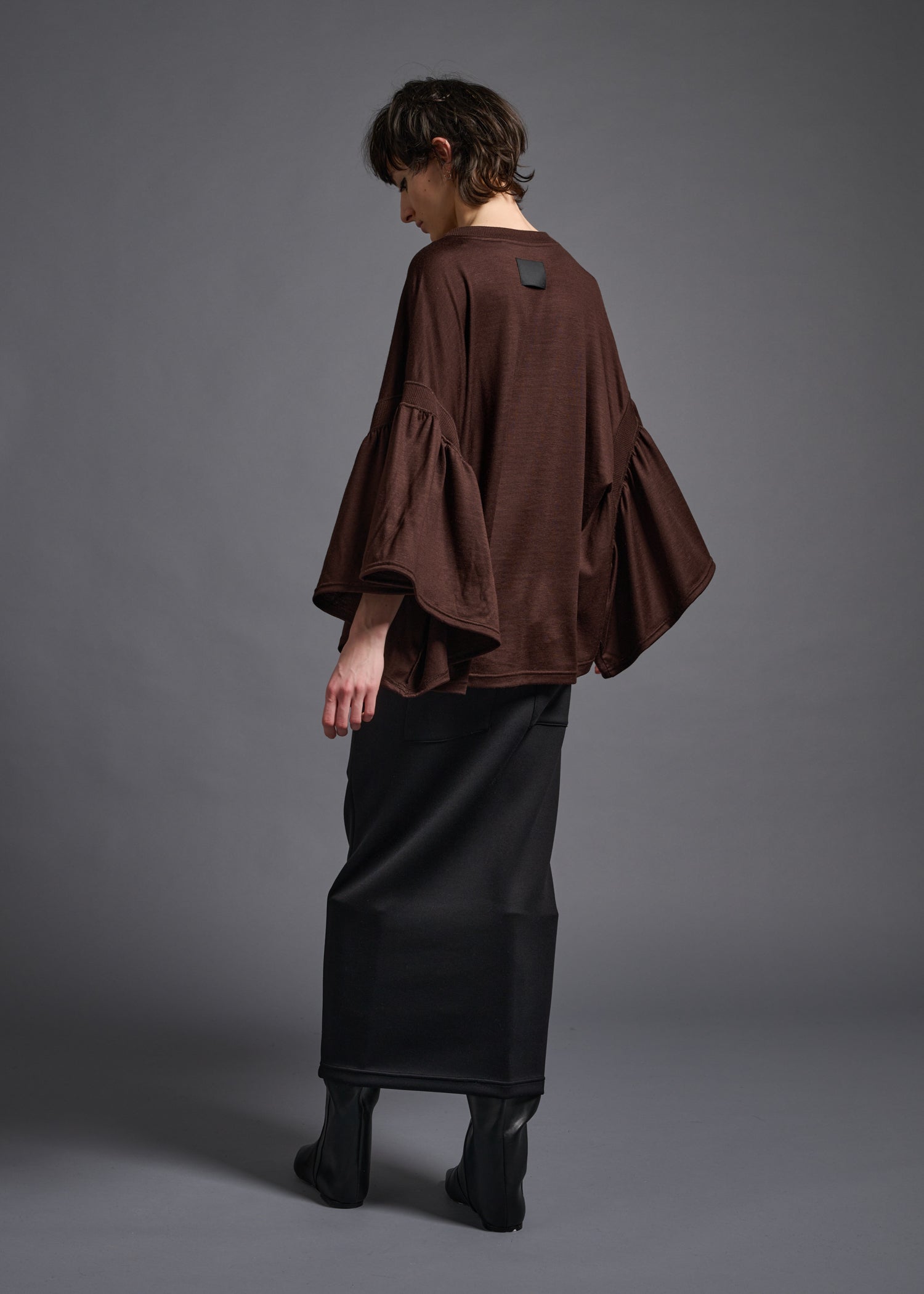 39 LAURA GATHERED SLV TOP / HIGH GAUGE PURE WOOL JERSEY - C13