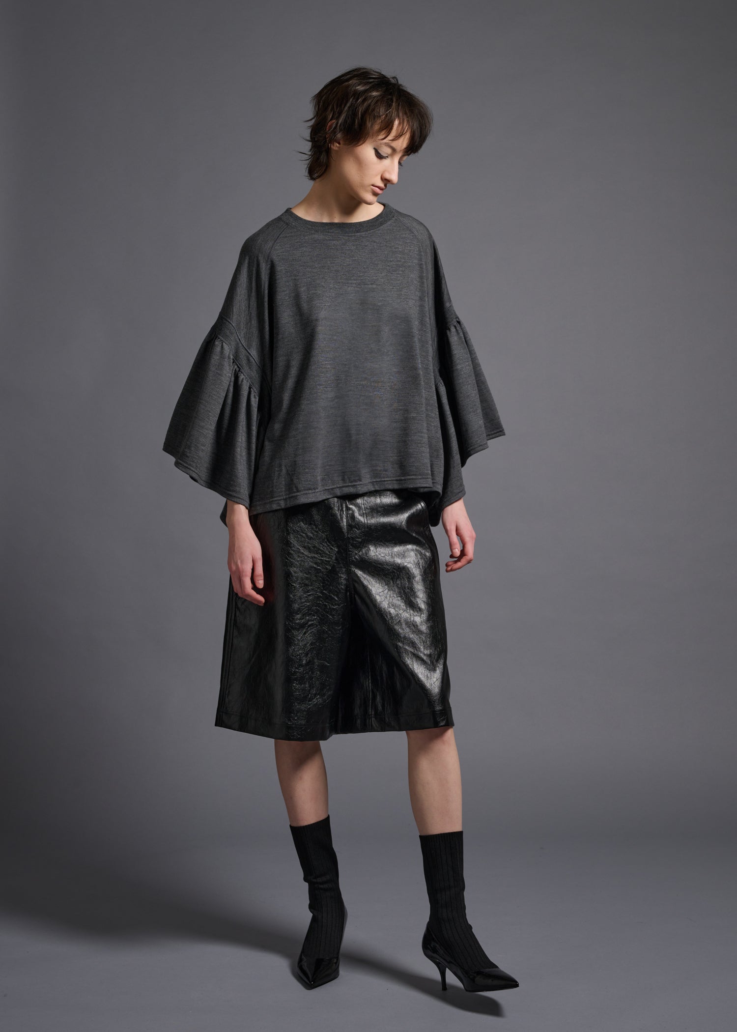 39 LAURA GATHERED SLV TOP / HIGH GAUGE PURE WOOL JERSEY - C13