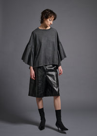 39 LAURA GATHERED SLV TOP / HIGH GAUGE PURE WOOL JERSEY - C13