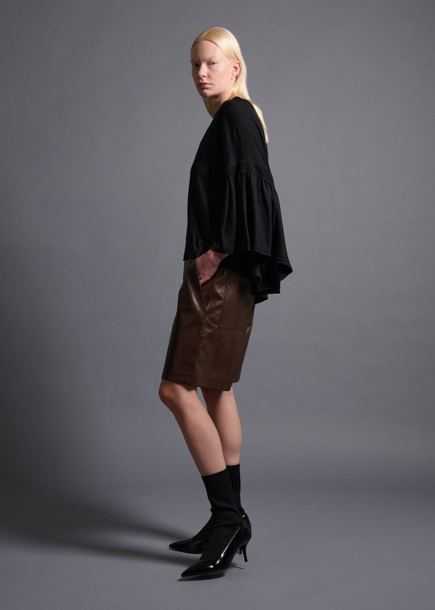 39 LAURA GATHERED SLV TOP / HIGH GAUGE PURE WOOL JERSEY - C13