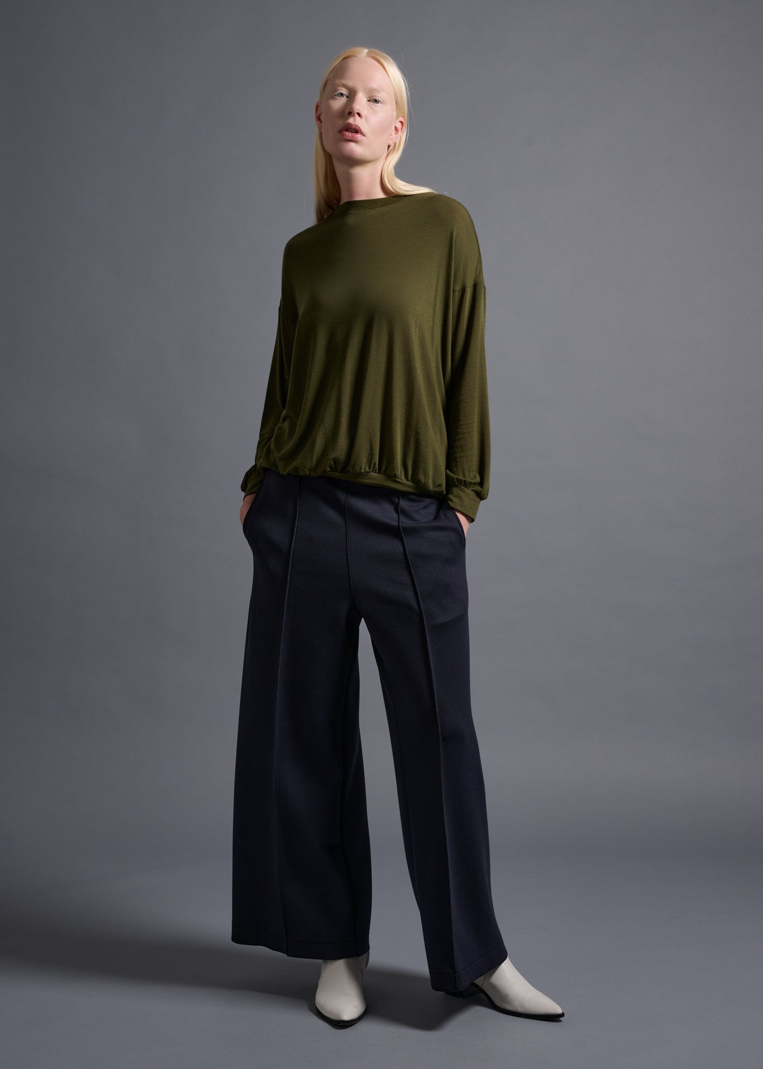 03 MACY NARROW SLV CREW NECK TOP / TENCEL CASHMERE PLAIN JERSEY - C13