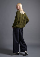narrow sleeve crew neck top, olive, cogthebigsmoke, one size fits all, sustainable fashion, less is more, made in Japan, quiet luxury, minimalist