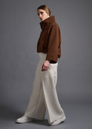 Short jacket with stand collar, marron, cogthebigsmoke, one size fits all, sustainable fashion, less is more, made in Japan, quiet luxury, minimalist