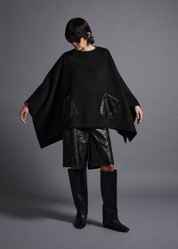 Crewneck poncho, patch pockets, black,  cogthebigsmoke, one size fits all, sustainable fashion, less is more, made in Japan, quiet luxury, minimalist