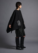Crewneck poncho, patch pockets, black,  cogthebigsmoke, one size fits all, sustainable fashion, less is more, made in Japan, quiet luxury, minimalist