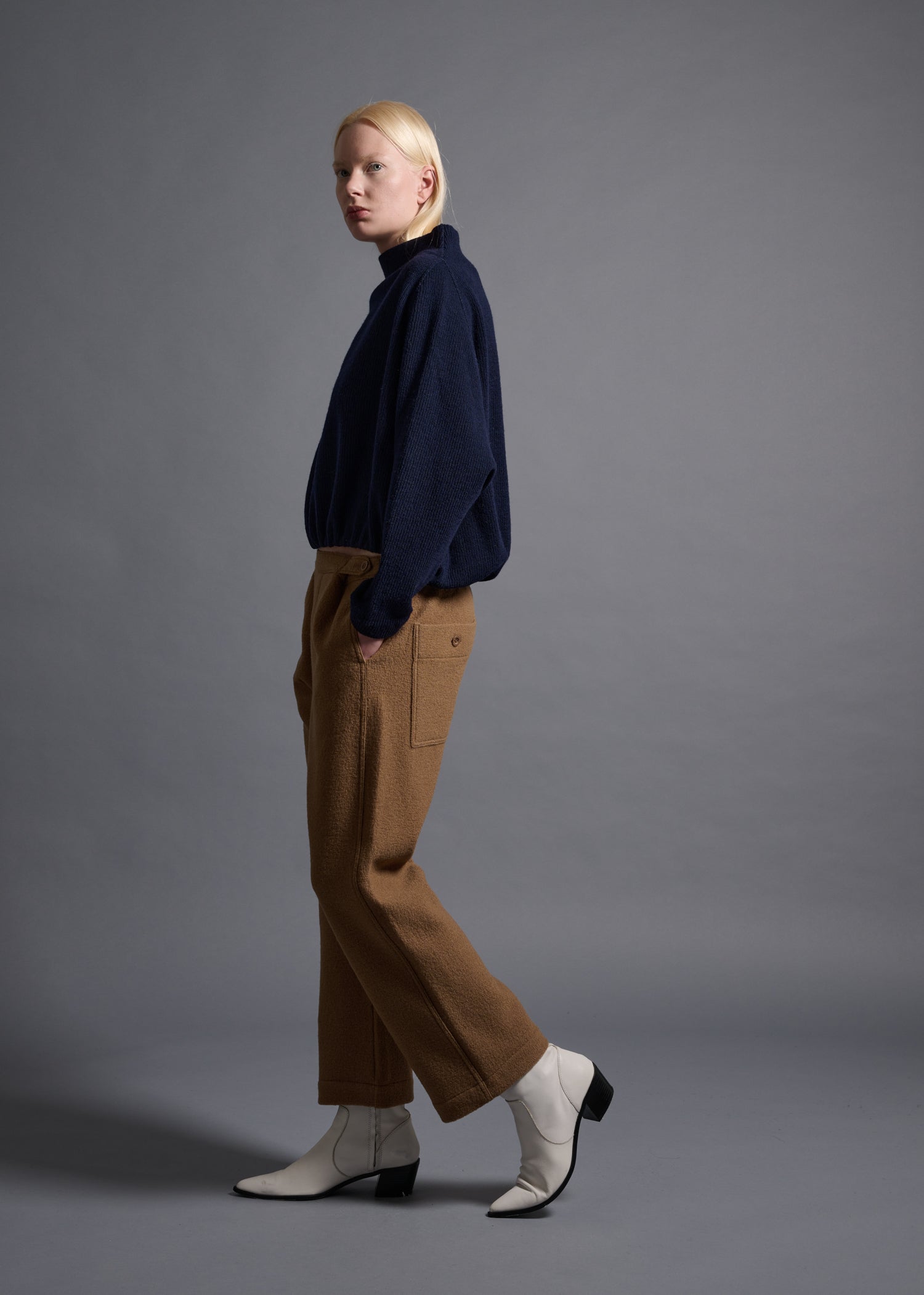 46 KORA BOTTLE NECK TOP / CHUNKY RIB JERSEY - C13