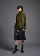 narrow sleeve high neck top, olive, cogthebigsmoke, one size fits all, sustainable fashion, less is more, made in Japan, quiet luxury, minimalist