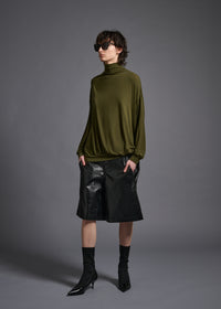 narrow sleeve high neck top, olive, cogthebigsmoke, one size fits all, sustainable fashion, less is more, made in Japan, quiet luxury, minimalist