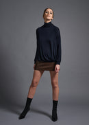 narrow sleeve high neck top, navy, cogthebigsmoke, one size fits all, sustainable fashion, less is more, made in Japan, quiet luxury, minimalist