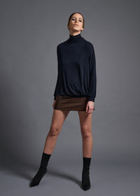 narrow sleeve high neck top, navy, cogthebigsmoke, one size fits all, sustainable fashion, less is more, made in Japan, quiet luxury, minimalist