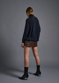 narrow sleeve high neck top, navy, cogthebigsmoke, one size fits all, sustainable fashion, less is more, made in Japan, quiet luxury, minimalist