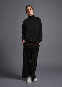 narrow sleeve high neck top, black, cogthebigsmoke, one size fits all, sustainable fashion, less is more, made in Japan, quiet luxury, minimalist