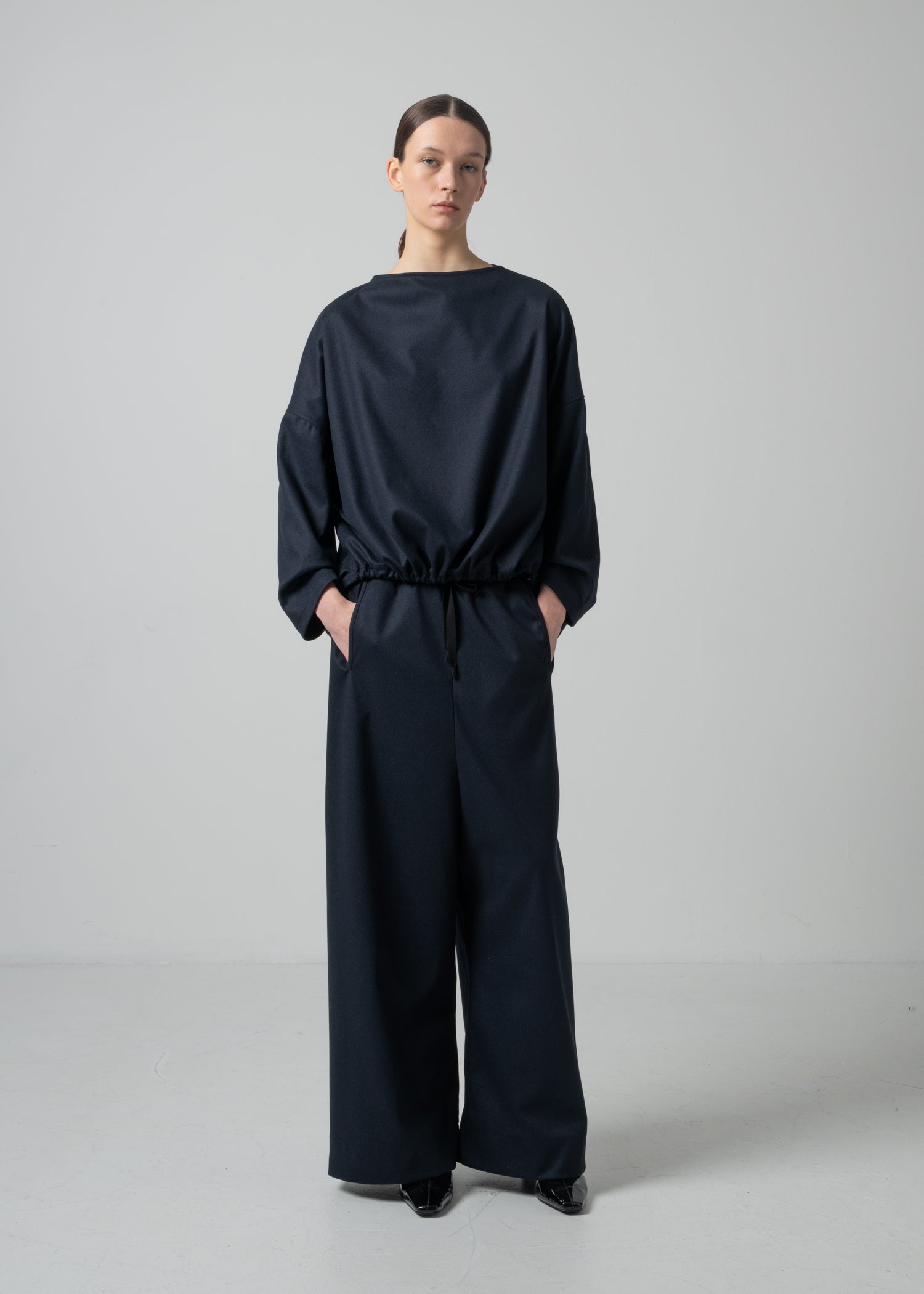 56 OPHELIA BOAT NECK TOP / FLANNEL KNIT TWILL - C15