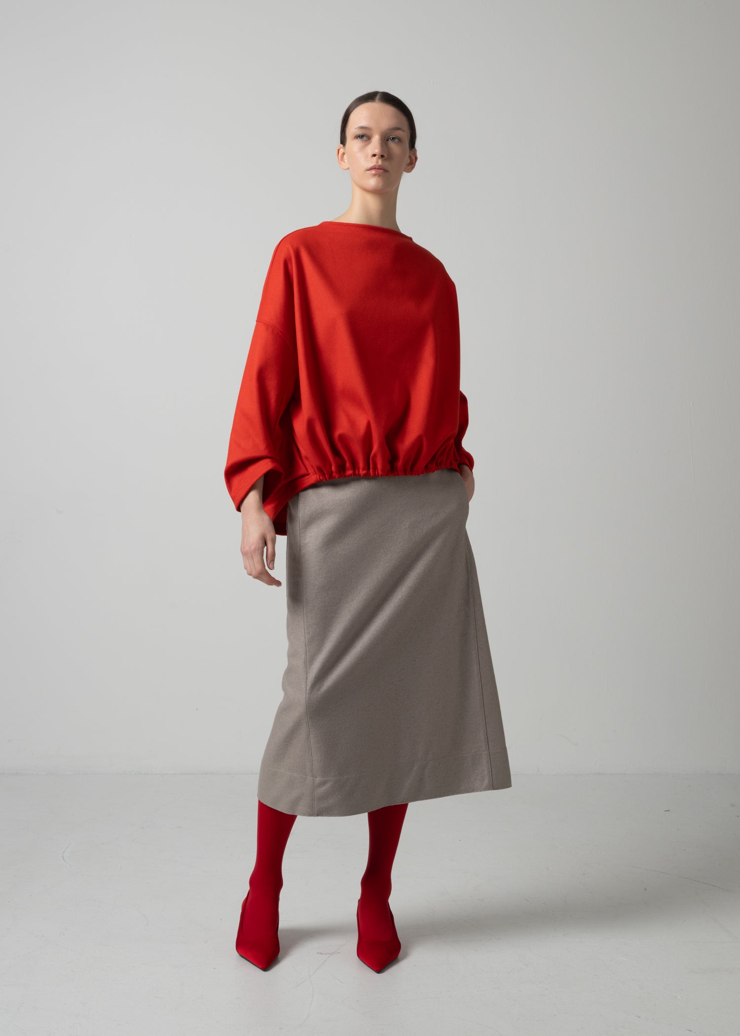 56 OPHELIA BOAT NECK TOP / FLANNEL KNIT TWILL - C15