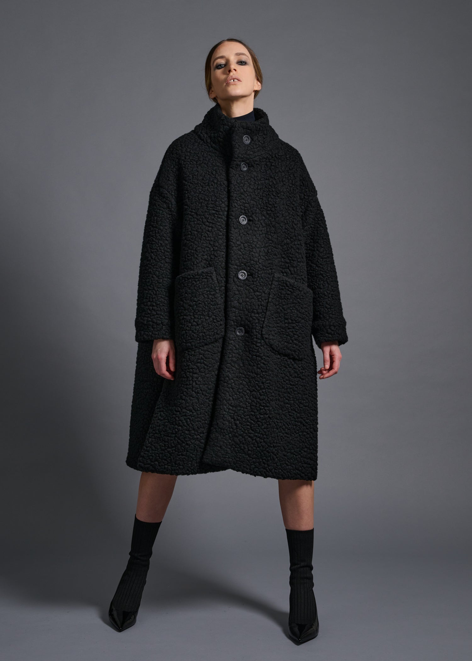 57 MARILYN COAT / WOOL AIRY LIGHT BOUCLE JERSEY - C13