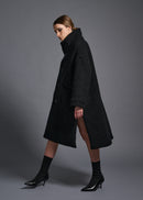 Oversized coat with standing collar, black, cogthebigsmoke, one size fits all, sustainable fashion, less is more, made in Japan, quiet luxury, minimalist
