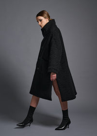 Oversized coat with standing collar, black, cogthebigsmoke, one size fits all, sustainable fashion, less is more, made in Japan, quiet luxury, minimalist