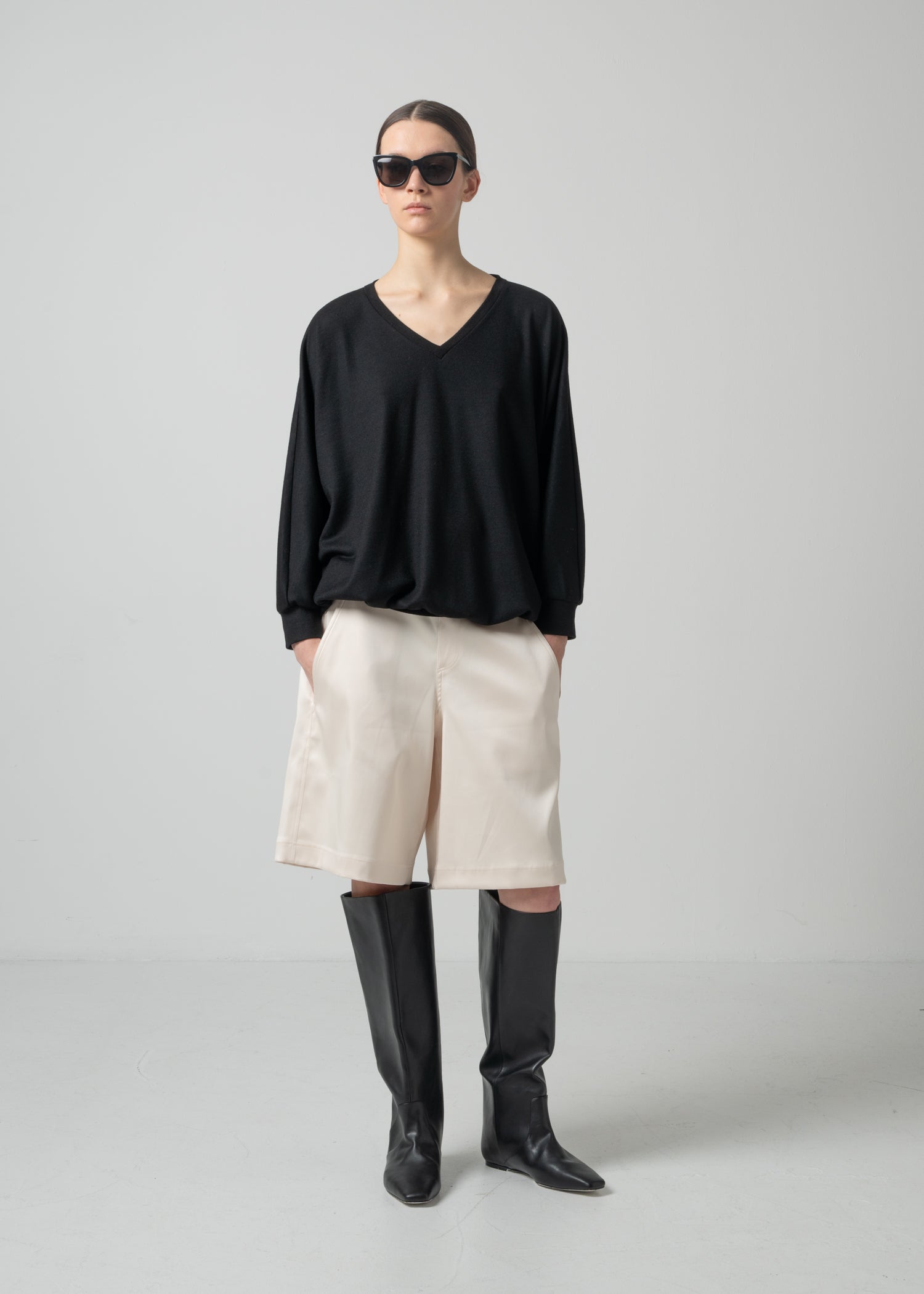 61 ORI V NECK TOP / MILLED WASHABLE JERSEY - C15